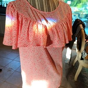 Pink and white puffy blouse